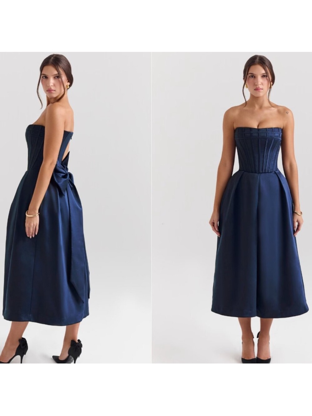 HOUSE OF CB 'Bellina' Midnight Blue Strapless Detachable Bow NWOT size L